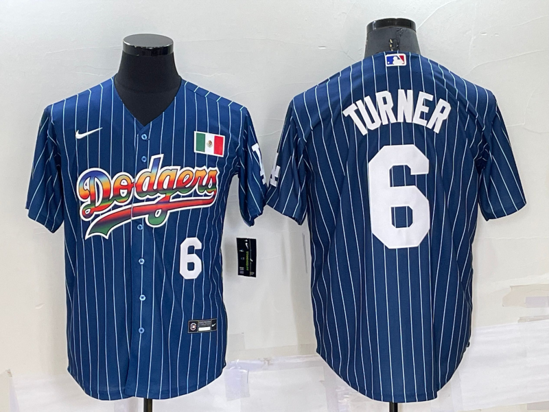 Men's Navy Los Angeles Dodgers #6 Trea Turner Mexico Rainbow Cool Base Stitched Baseball Jersey